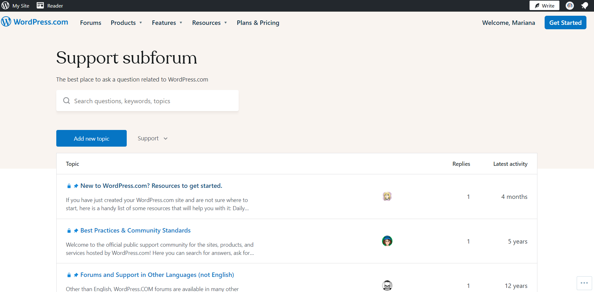 Wordpress community forum