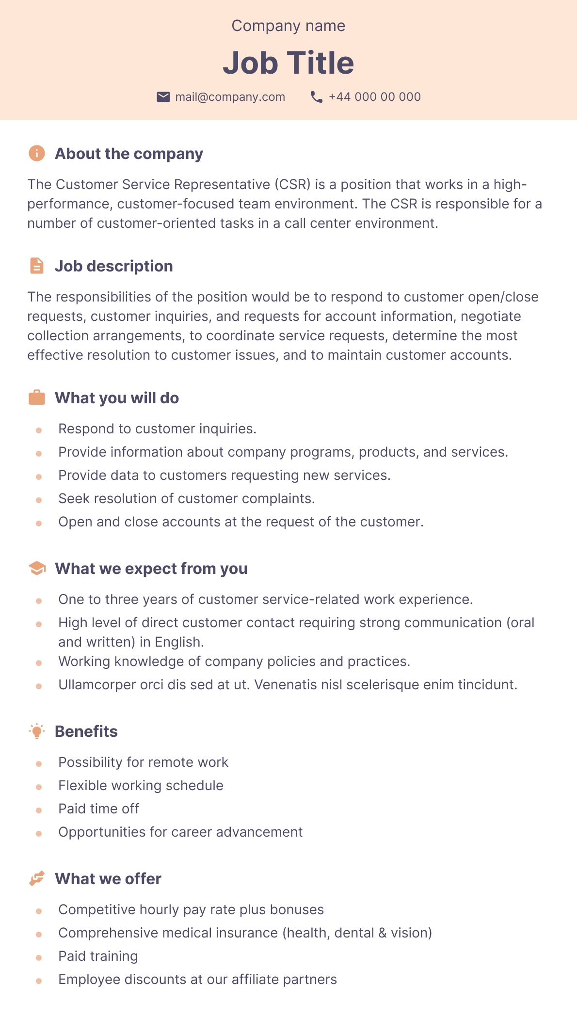 Simple customer service rep job description