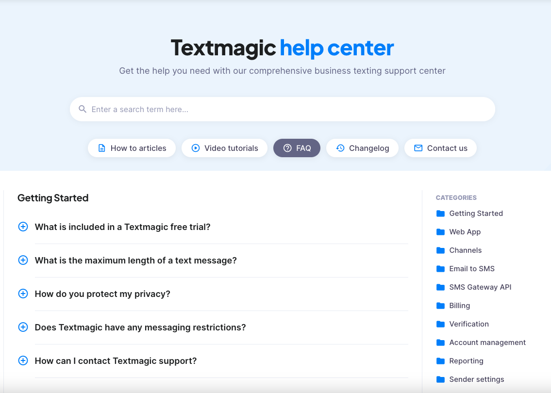 Textmagic FAQ section