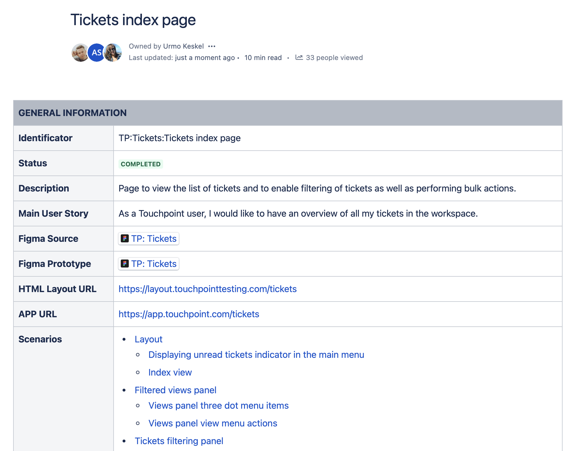 Touchpoint internal documentation header