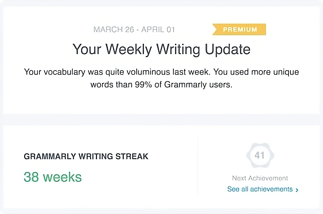 Grammarly weekly update