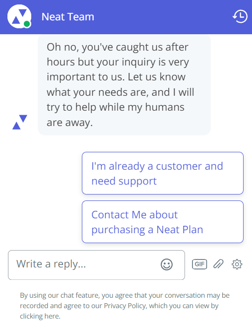 Neat chatbot feature