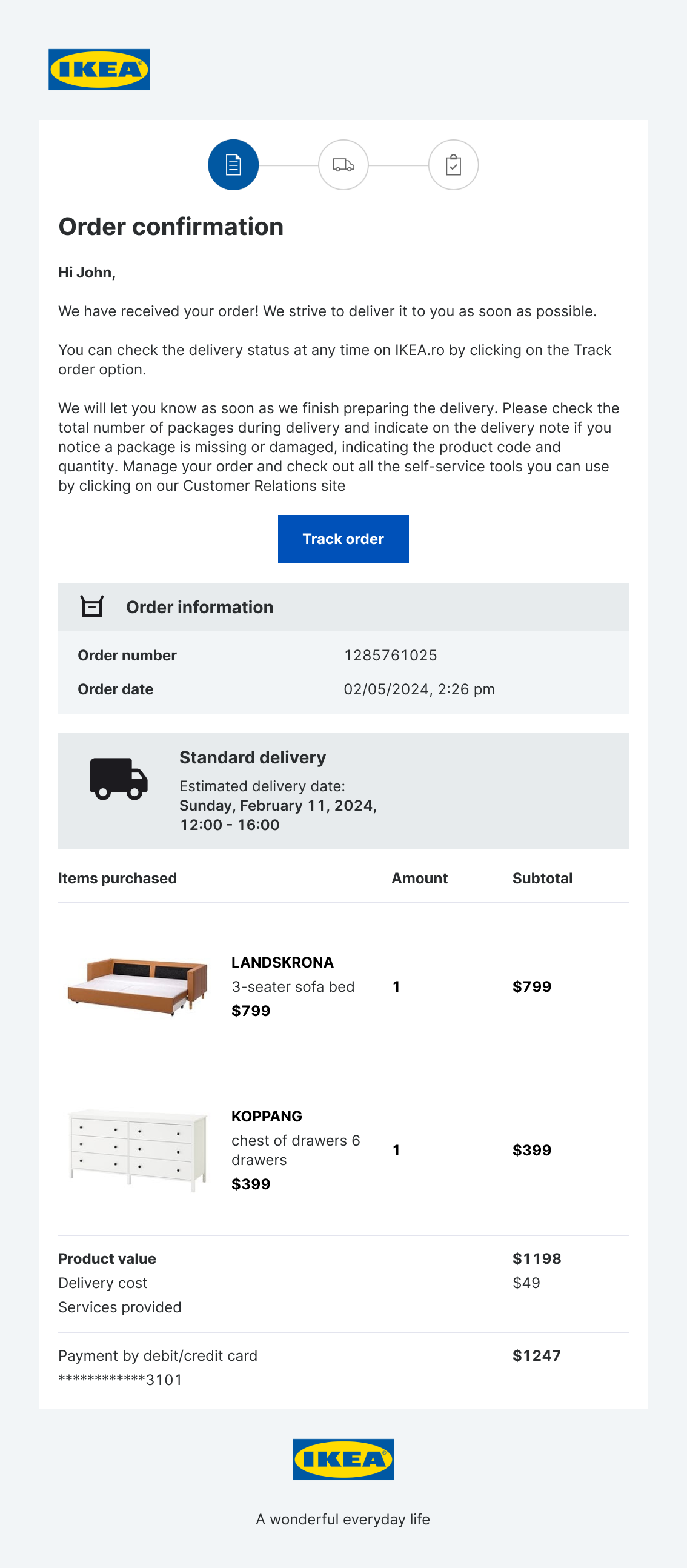 Ikea confirmation email