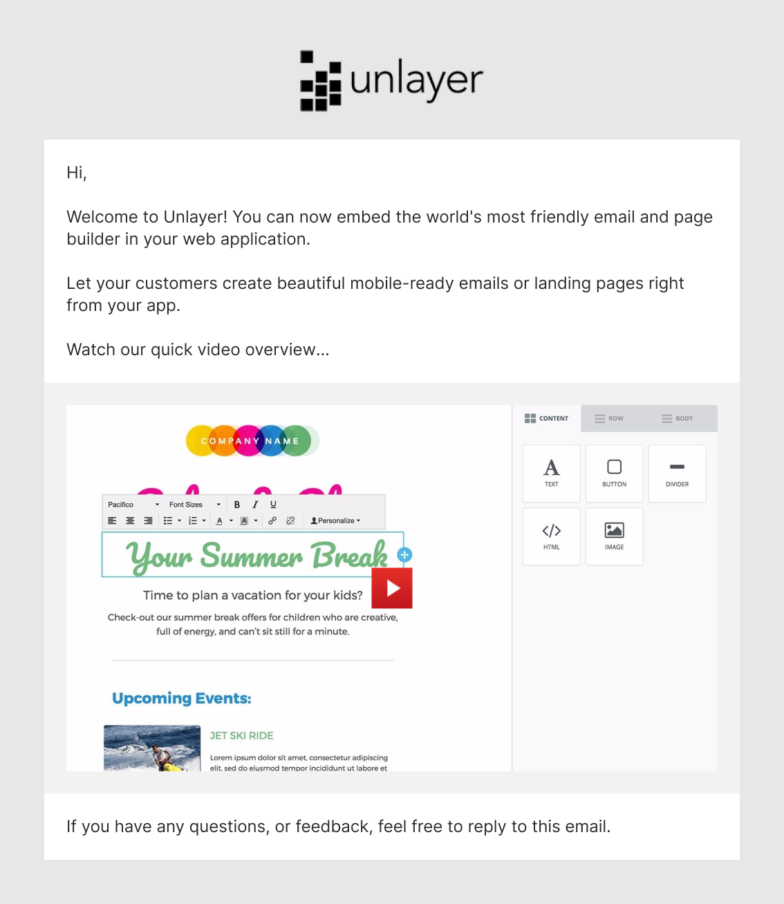 Unlayer confirmation email