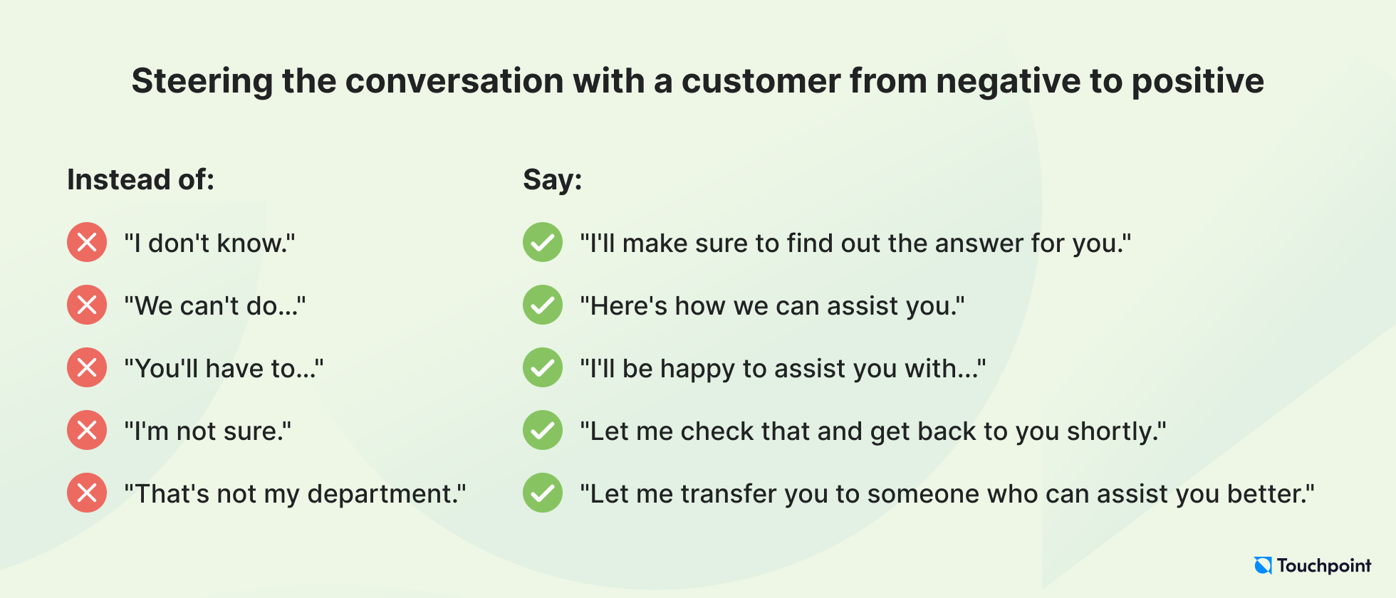 Steering the conversation with a customer from negative to positive