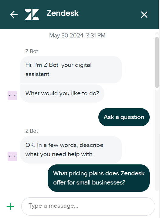 Zendesk - example of good customer service