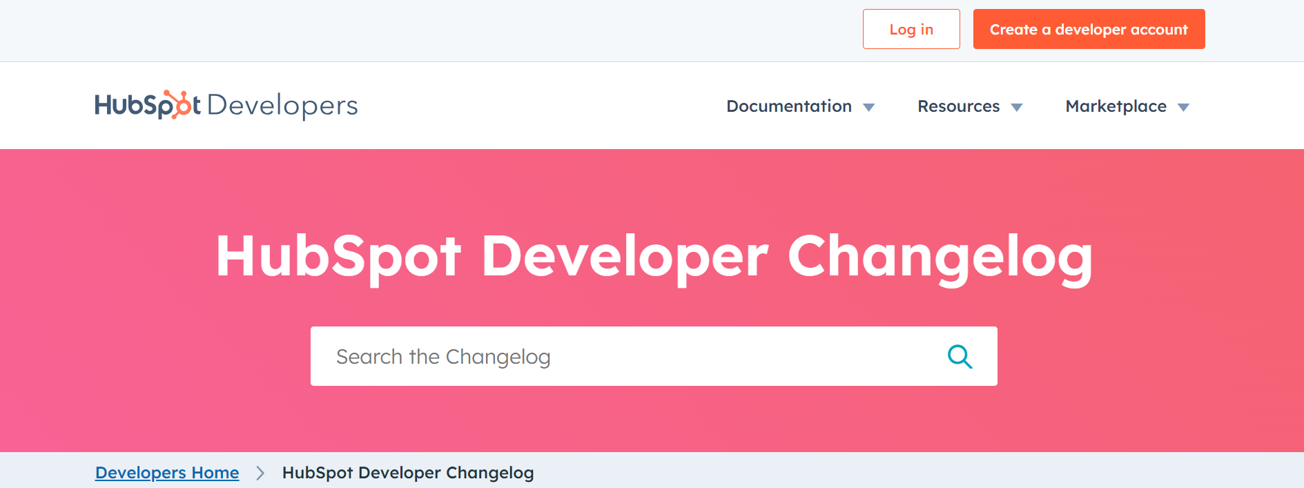 Screenshot of the Hubspot changelog