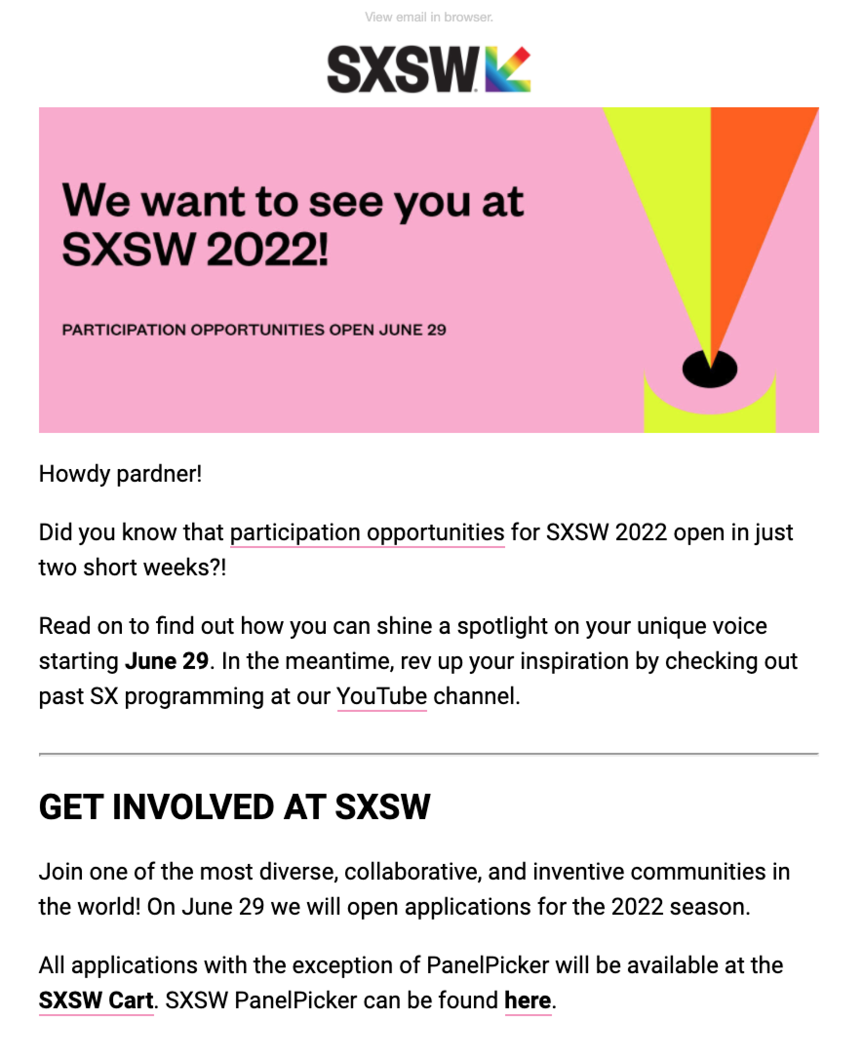 SXSW email marketing example