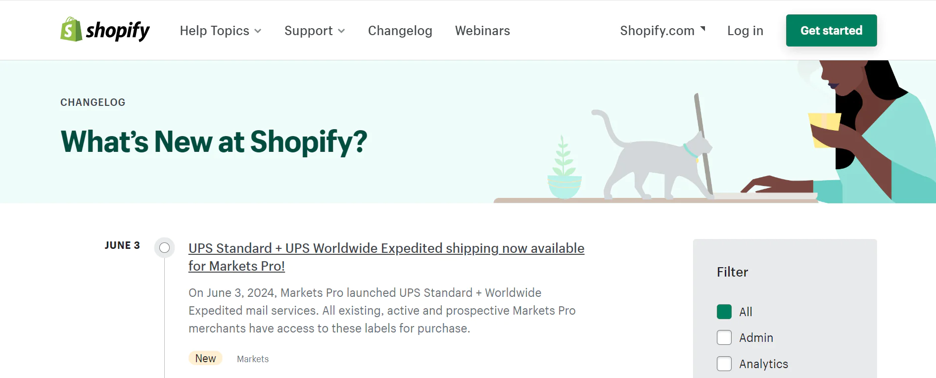 Screenshot of the Shopify changelog