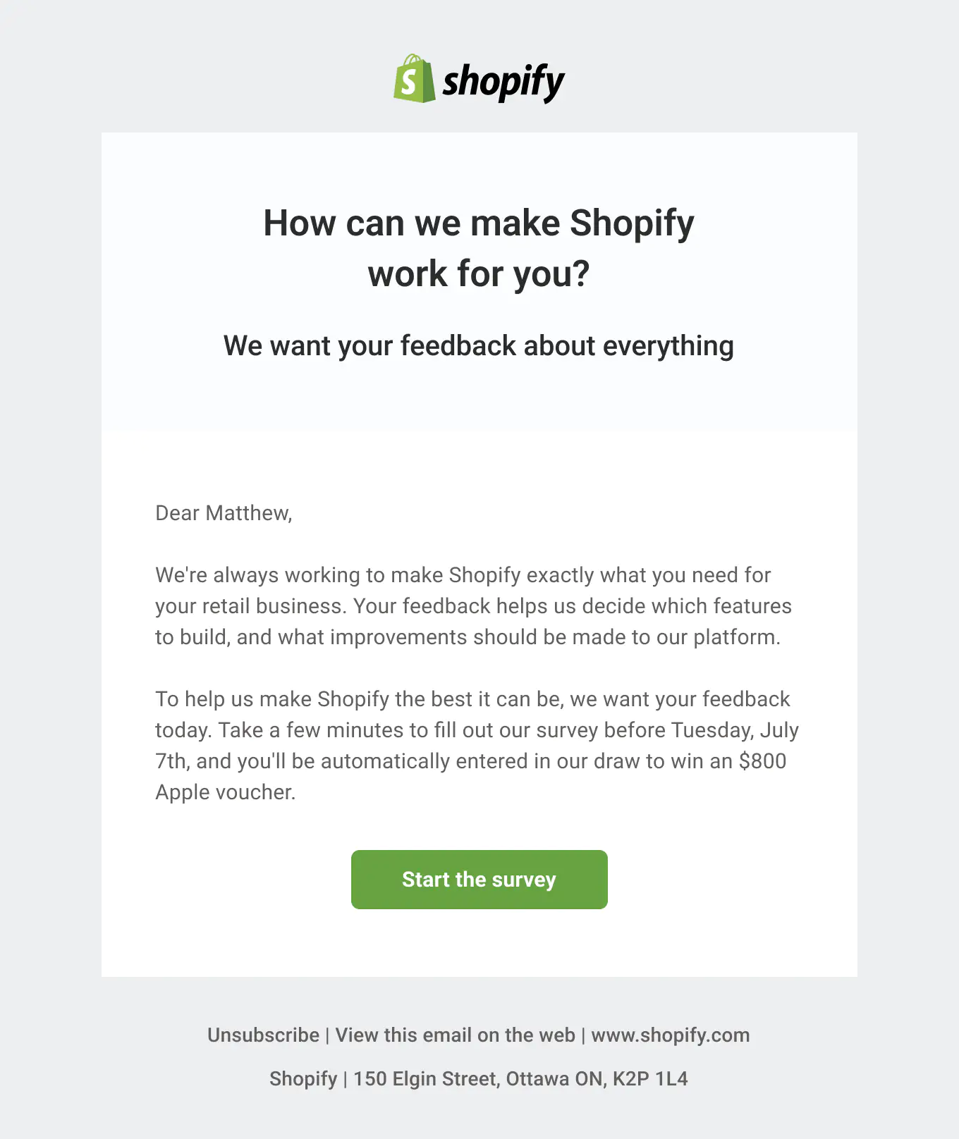 Shopify customer survey