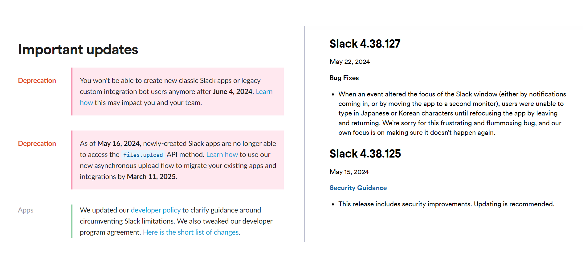 Side by side comparison image of Slack changelog and release notes