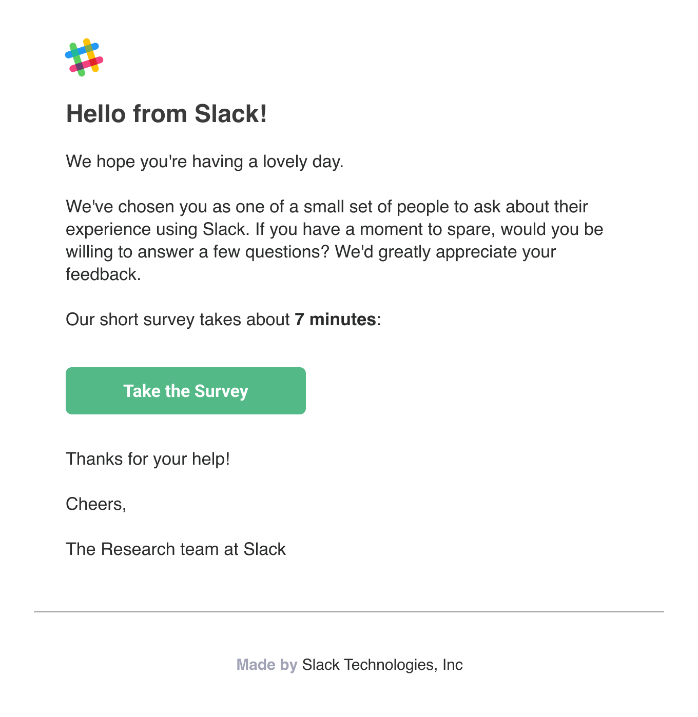 Slack  email marketing example