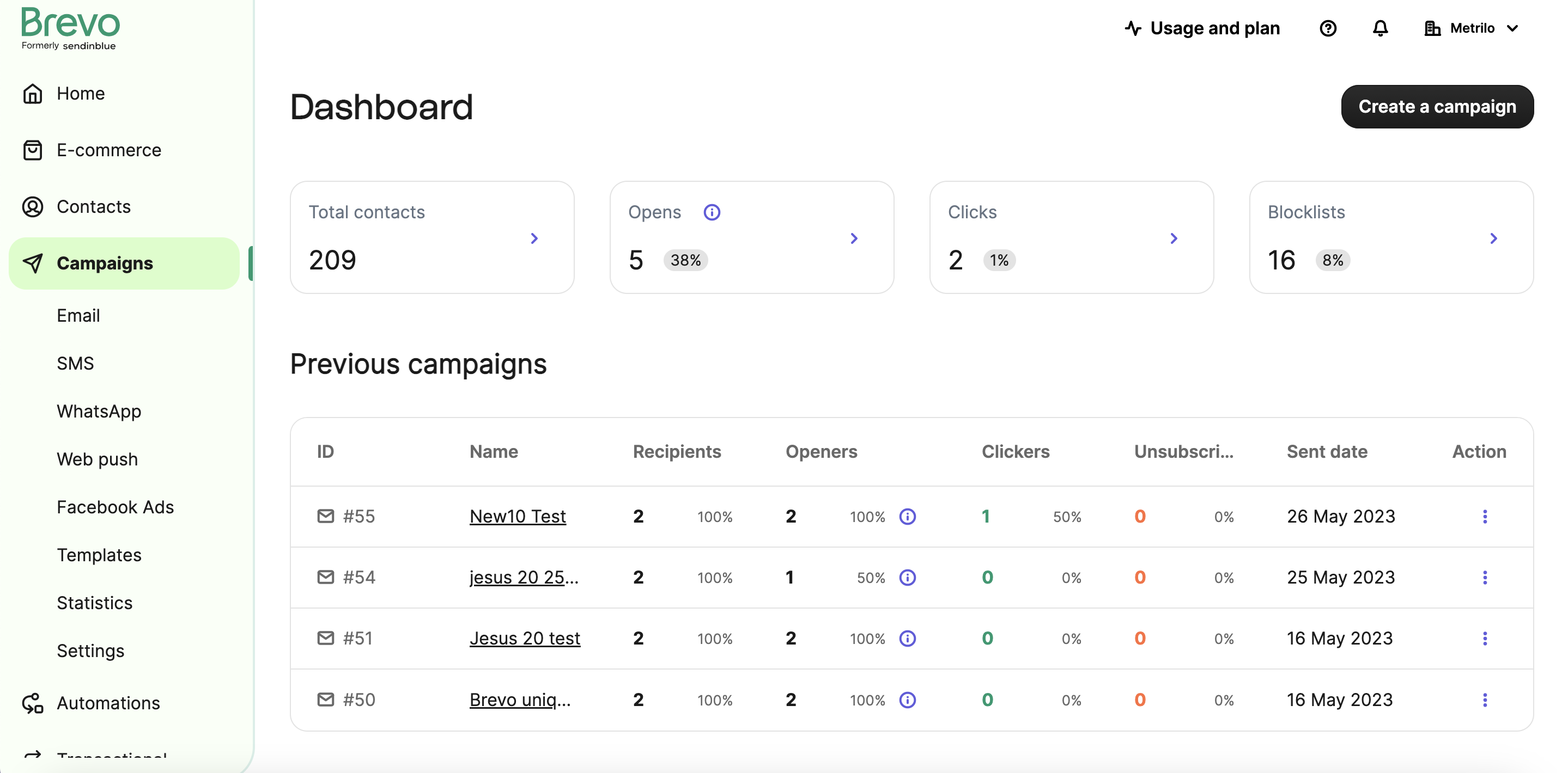 Brevo dashboard