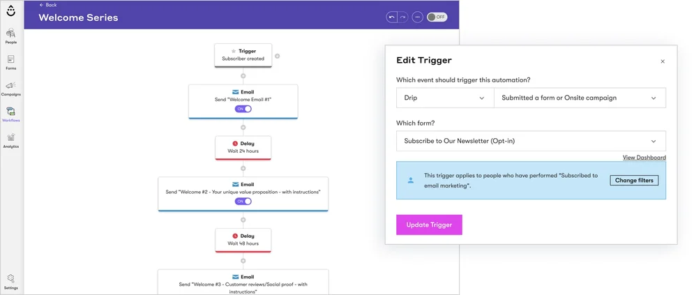 Drip trigger workflow