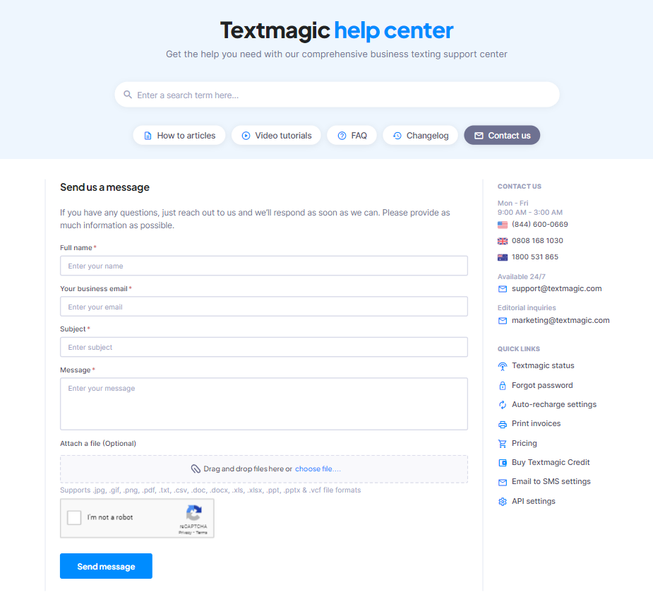 Textmagic help center - omnichannel communication example