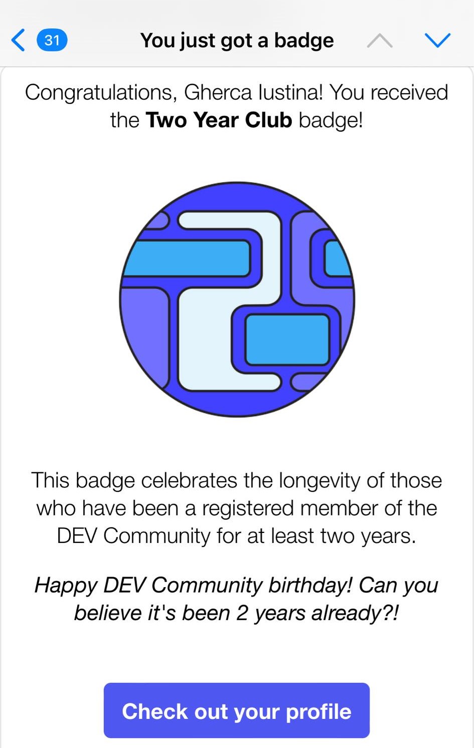 DEV appreciation email