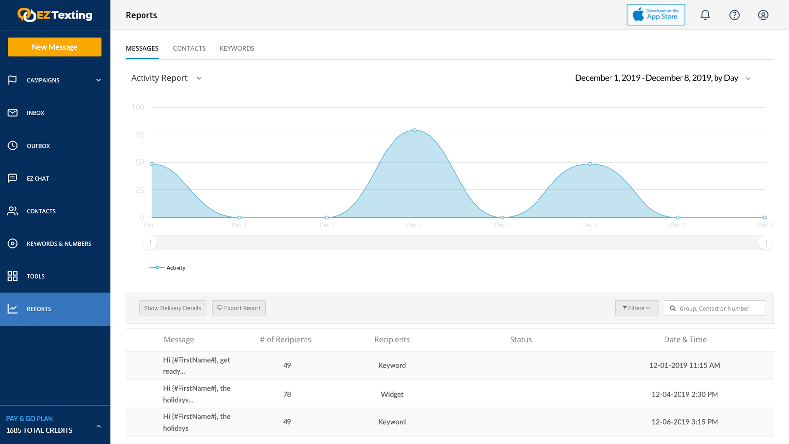 EZ Texting dashboard