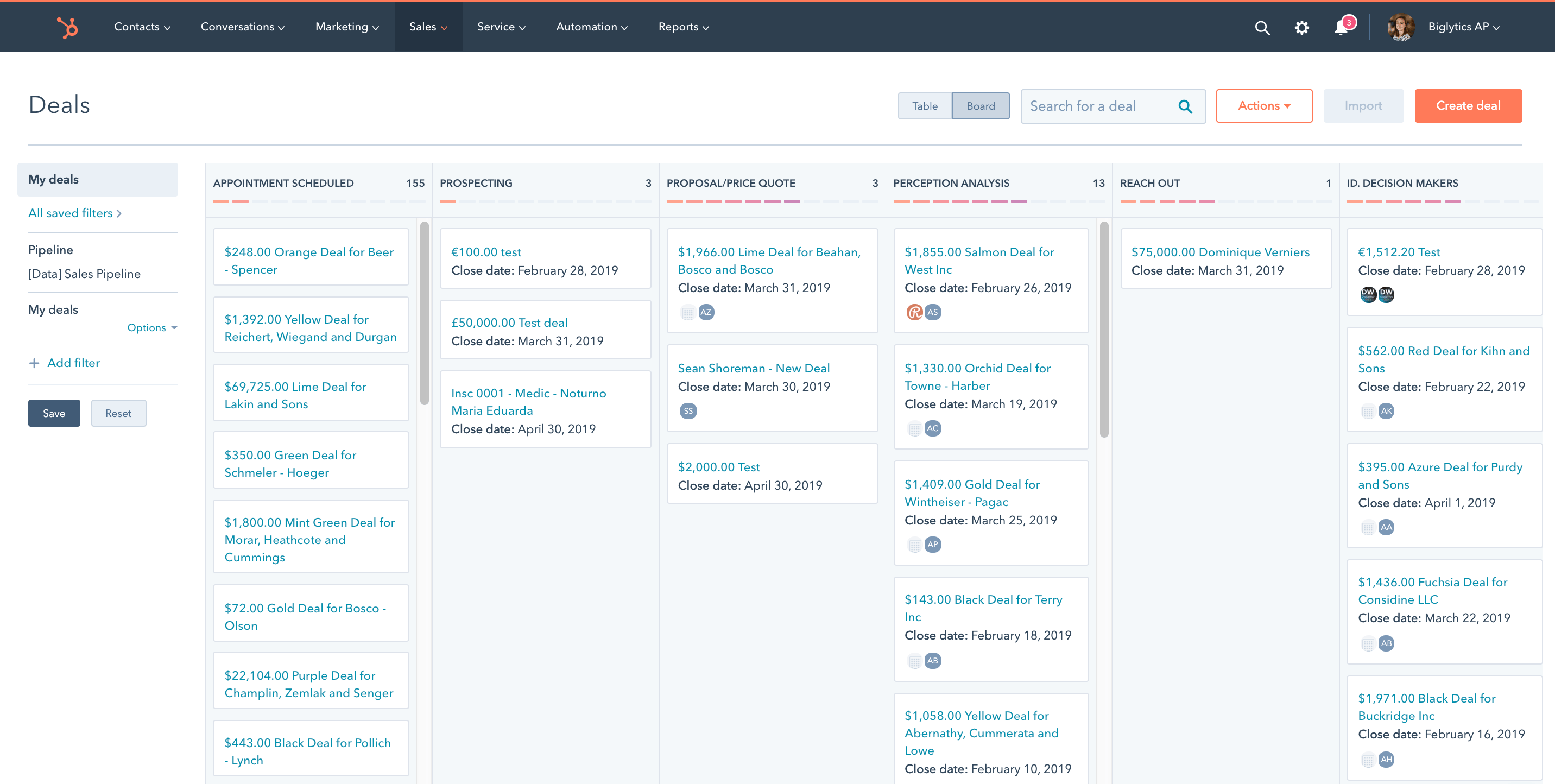 HubSpot Sales Hub dashboard