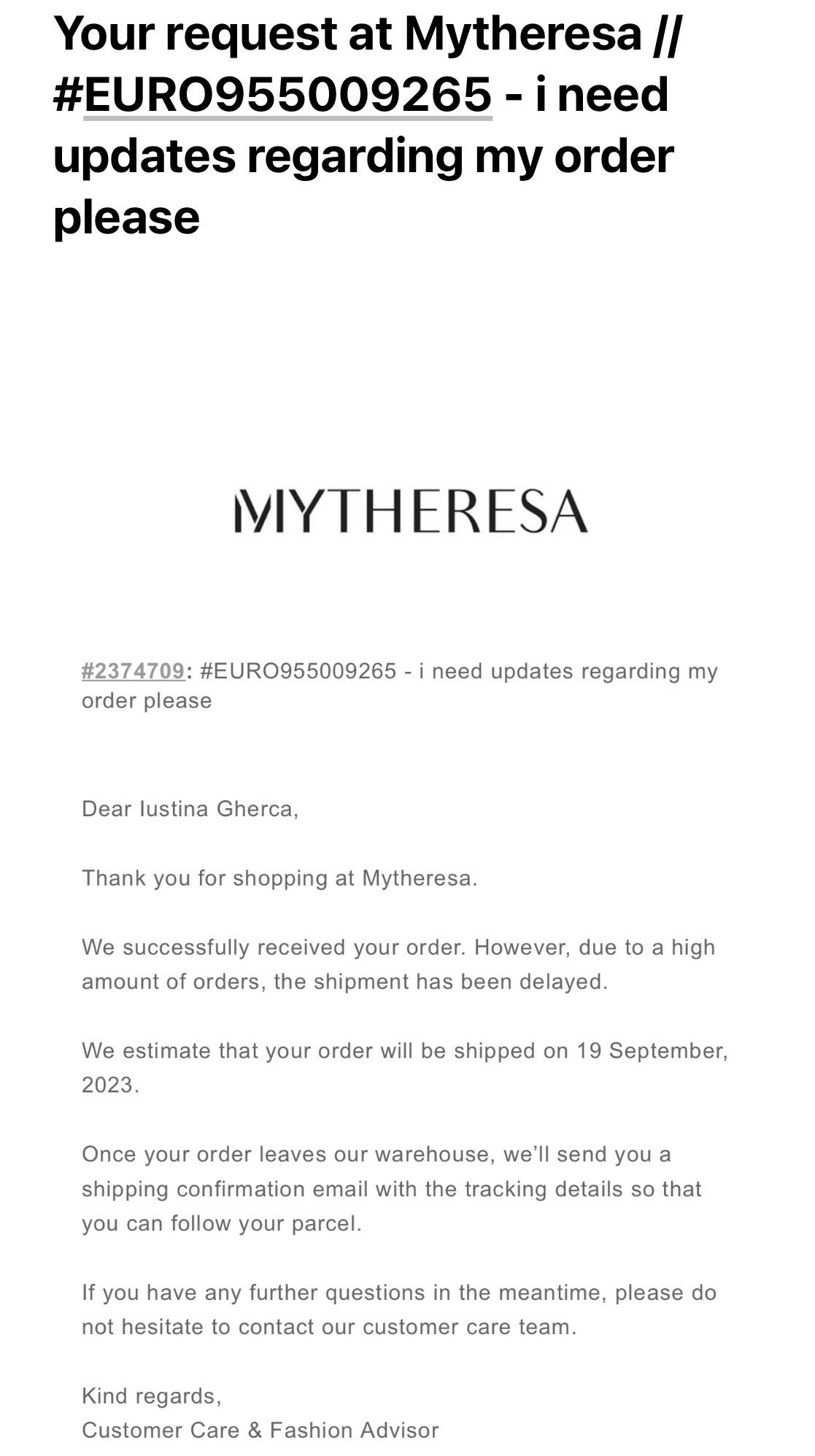 Mytheresa business email example