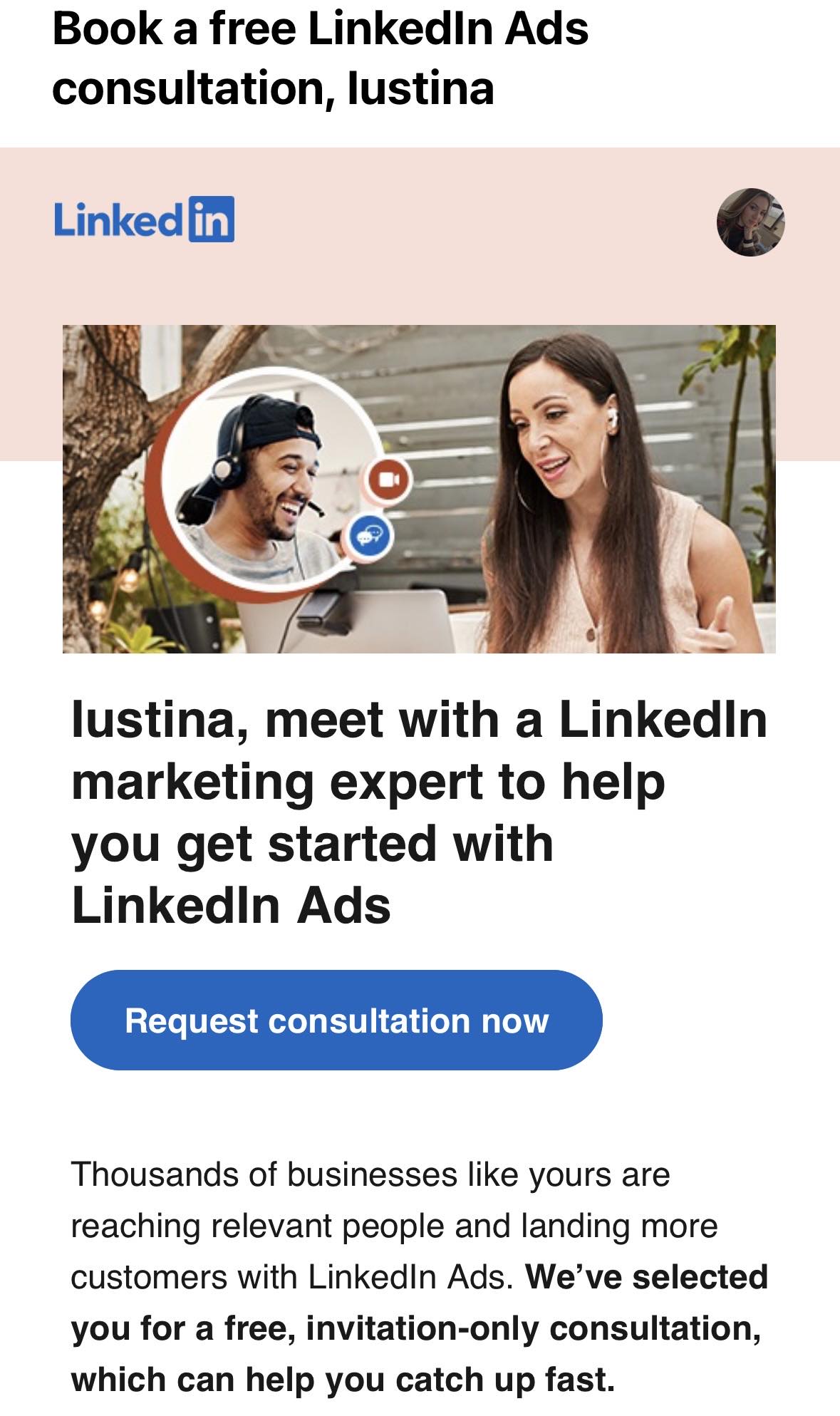 LinkedIn business email example