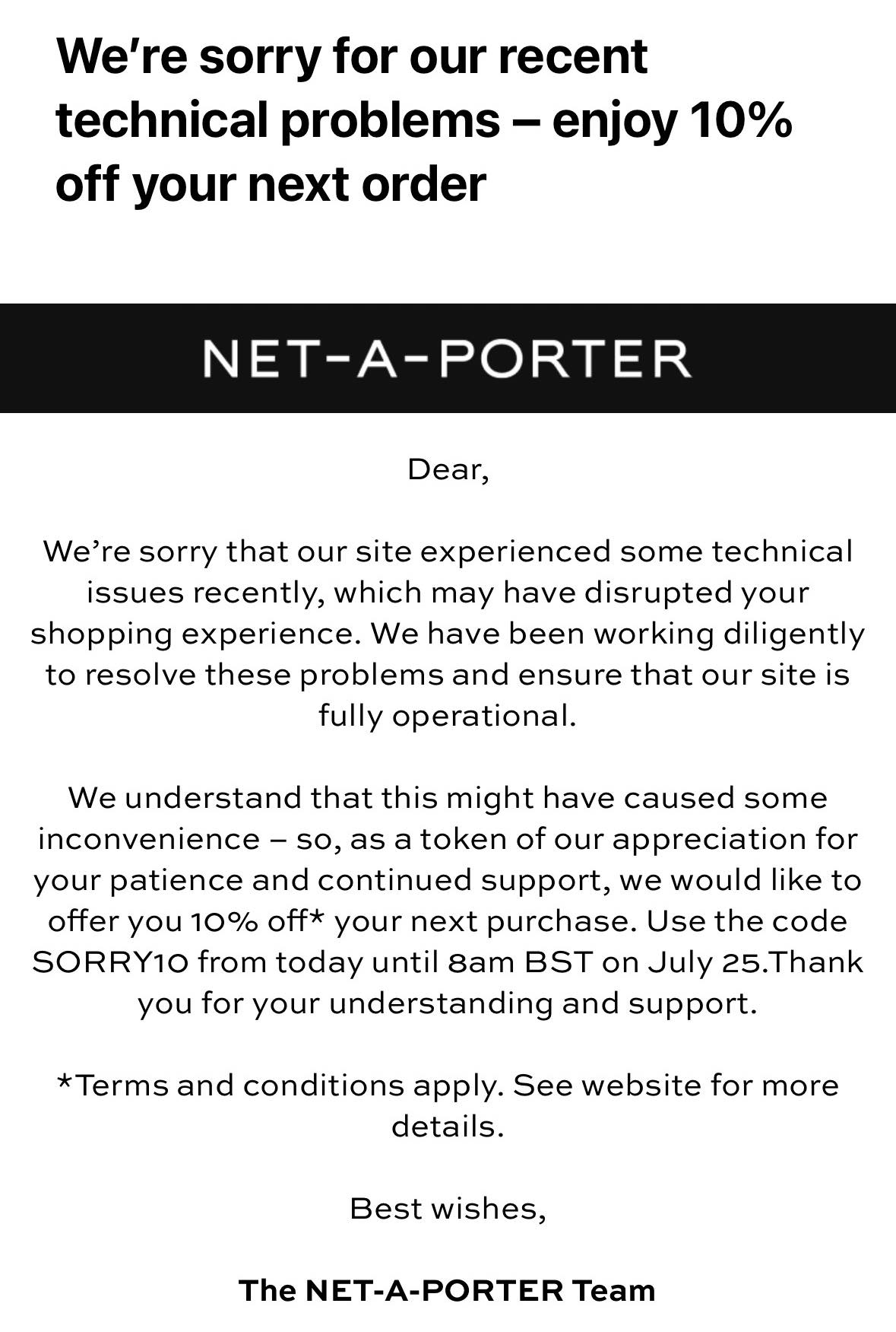 NET-A-PORTER business email example