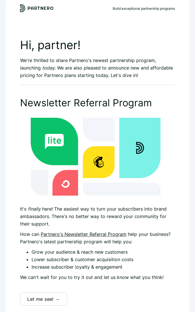 Partnero business email example