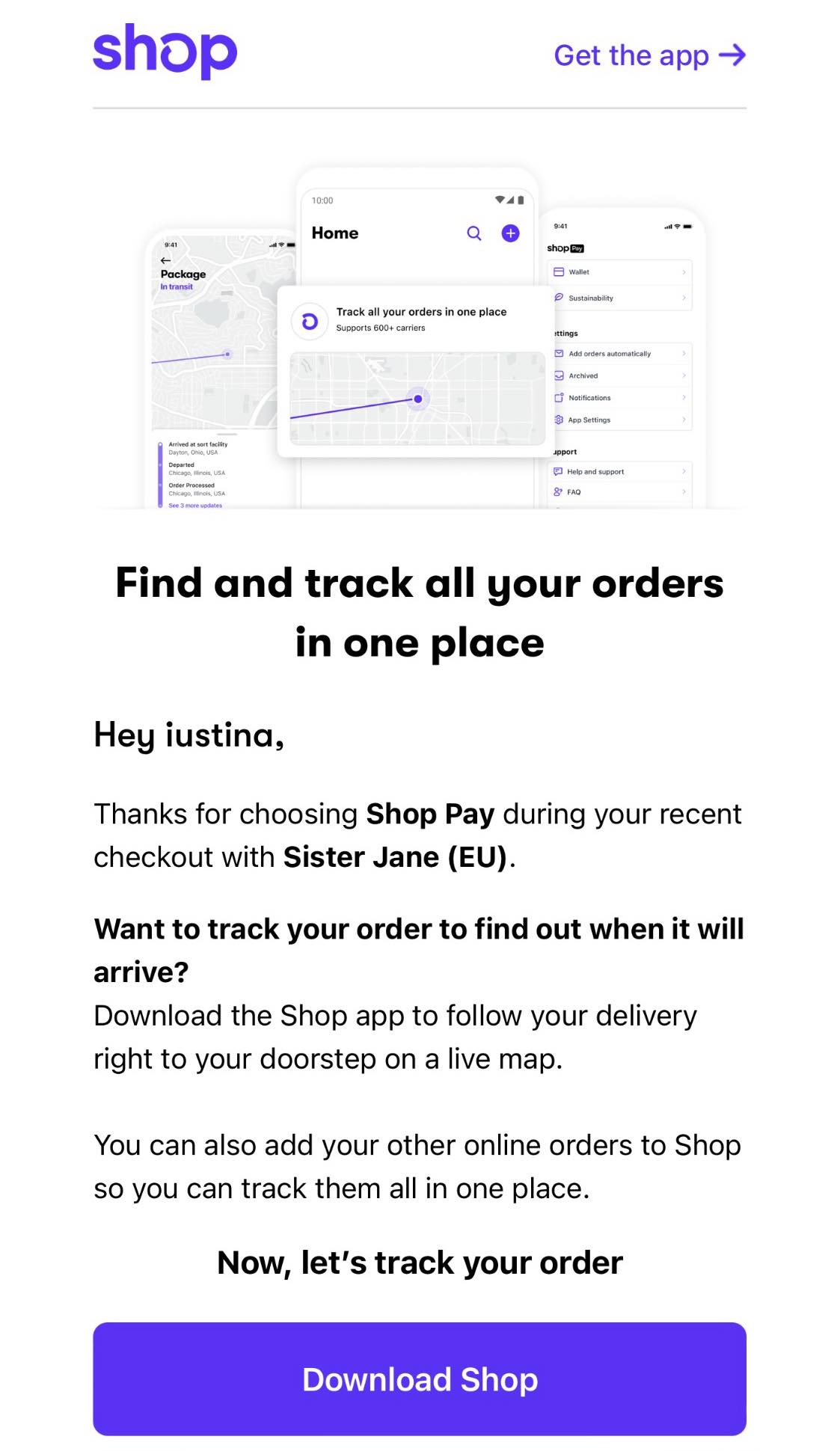 Shop App business email example