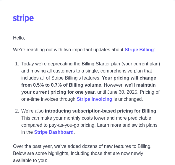 Stripe business email example