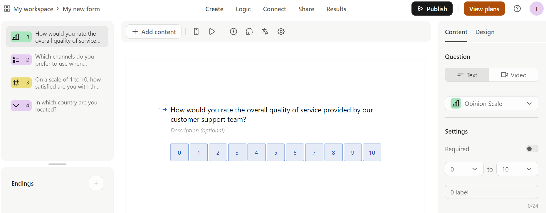 Typeform dashboard