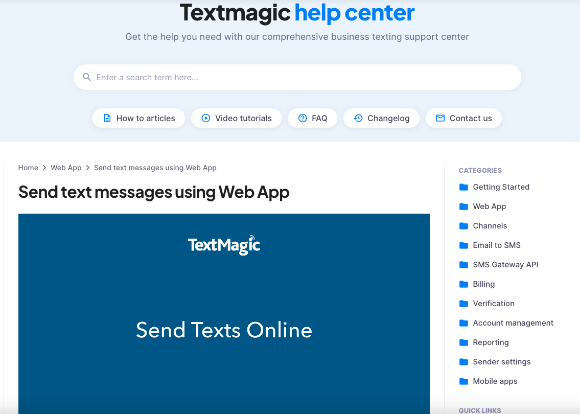 Textmagic video tutorial section