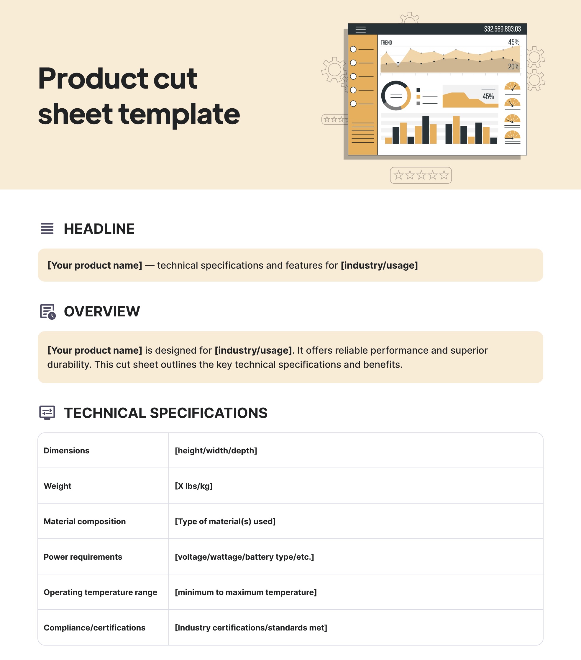 Product cut sheet template