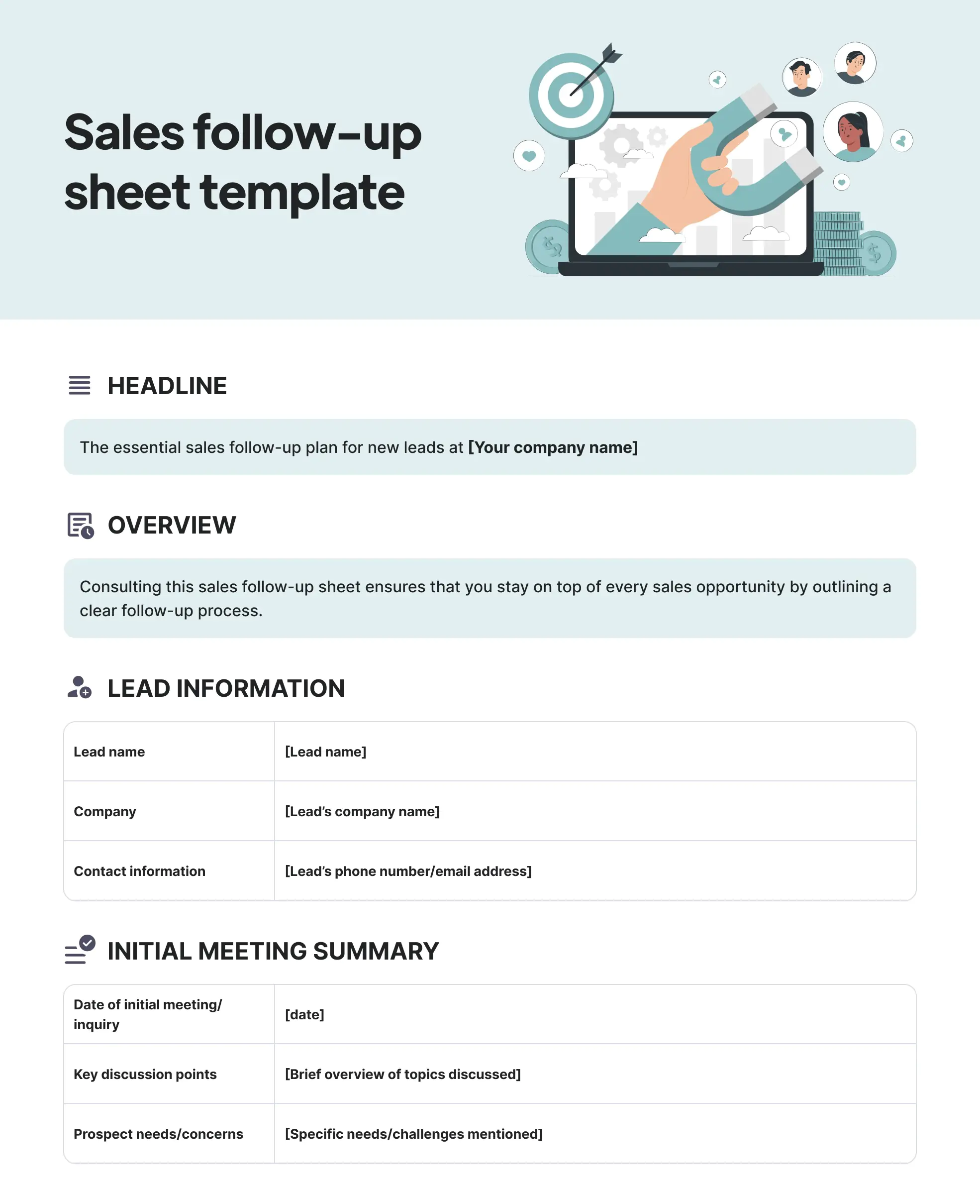 Sales follow-up sheet template