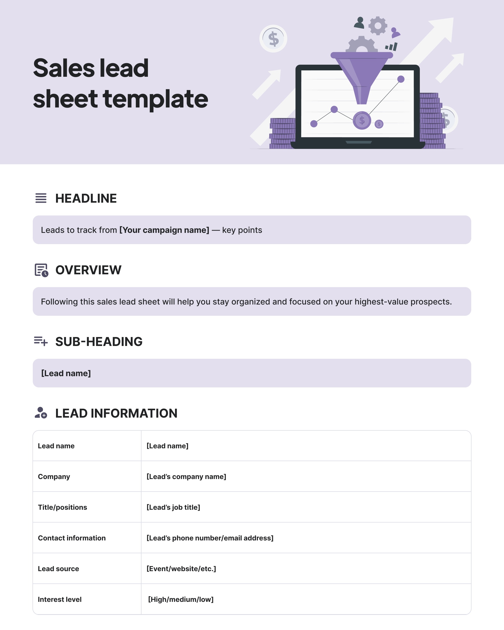 Sales lead sheet template